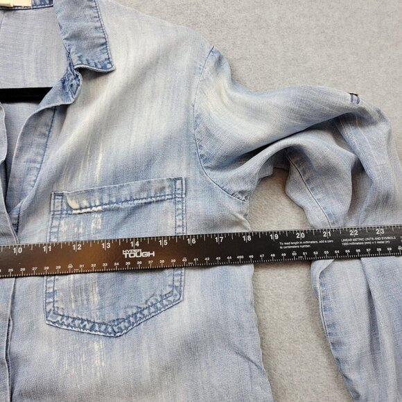 Cloth & Stone Shirt Womens‎ XS Faded Blue Denim Shirttail Button Down Bleached - Picture 4 of 9